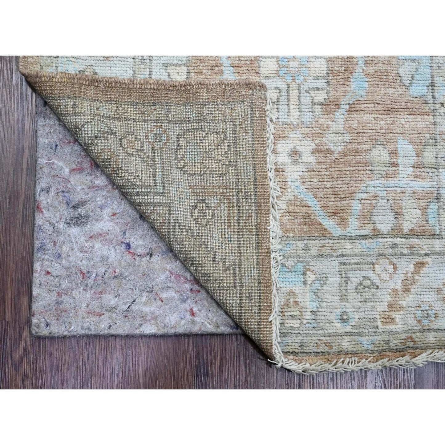 2'9"X9'6" Brown Angora Oushak Leaf Design Hand Knotted Wool Runner Rug