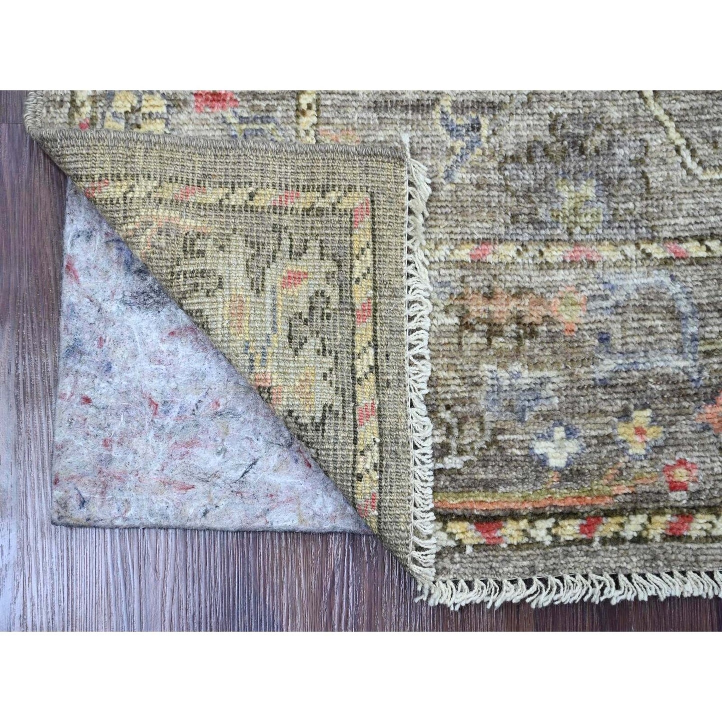 2'9"X5'10" Brown Angora Oushak Vines Design Wool Hand Knotted Runner Rug