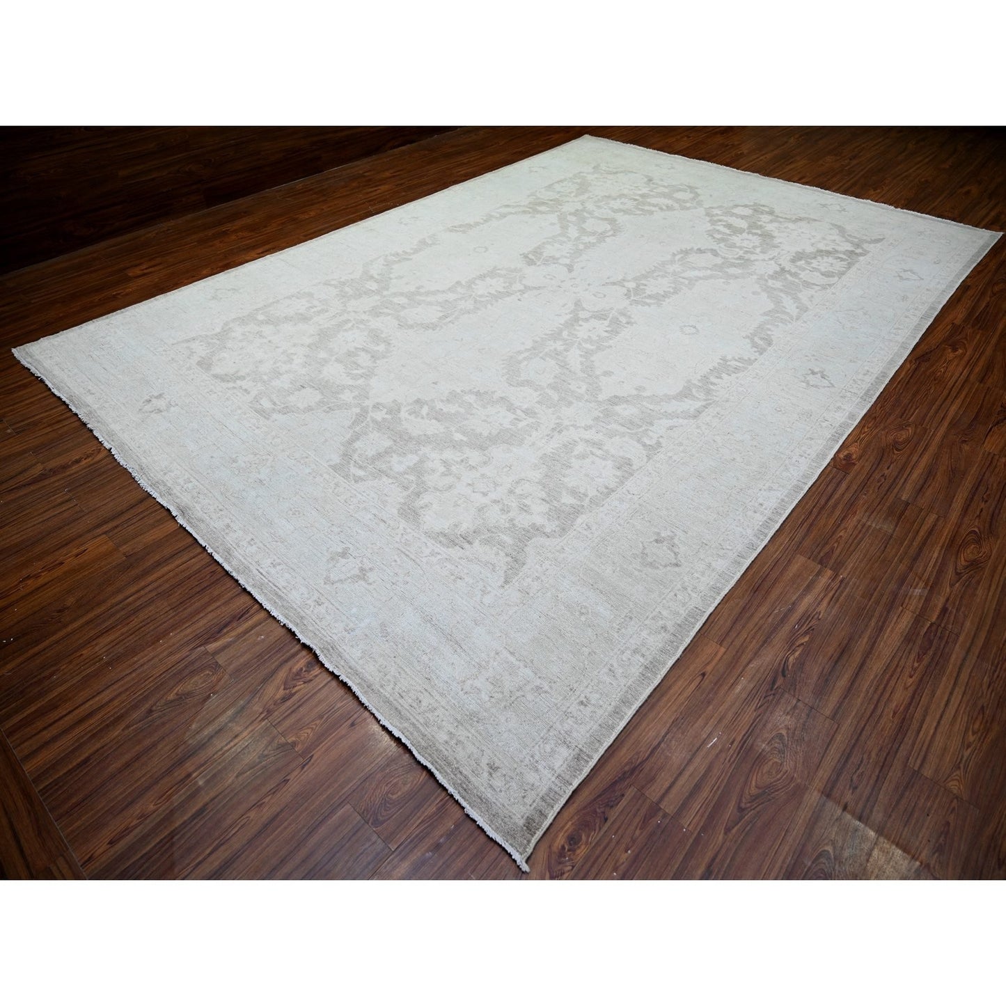 9'9"X14' Battleship Gray Wool White Wash Peshawar Hand Knotted Rug