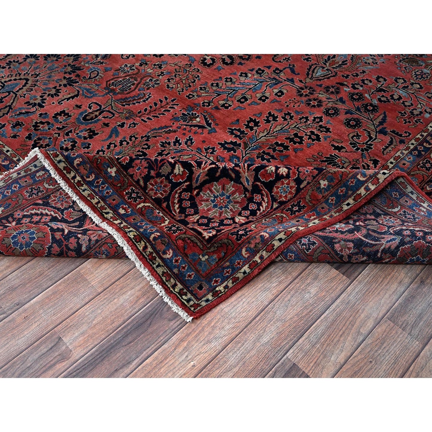 10'3"X13'9" Red Antique Zoroastrian Saroogh Hand Knotted Wool Oriental Rug
