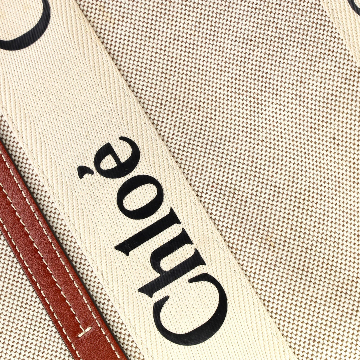 Chloe Woody Tote Canvas With Leather Medium