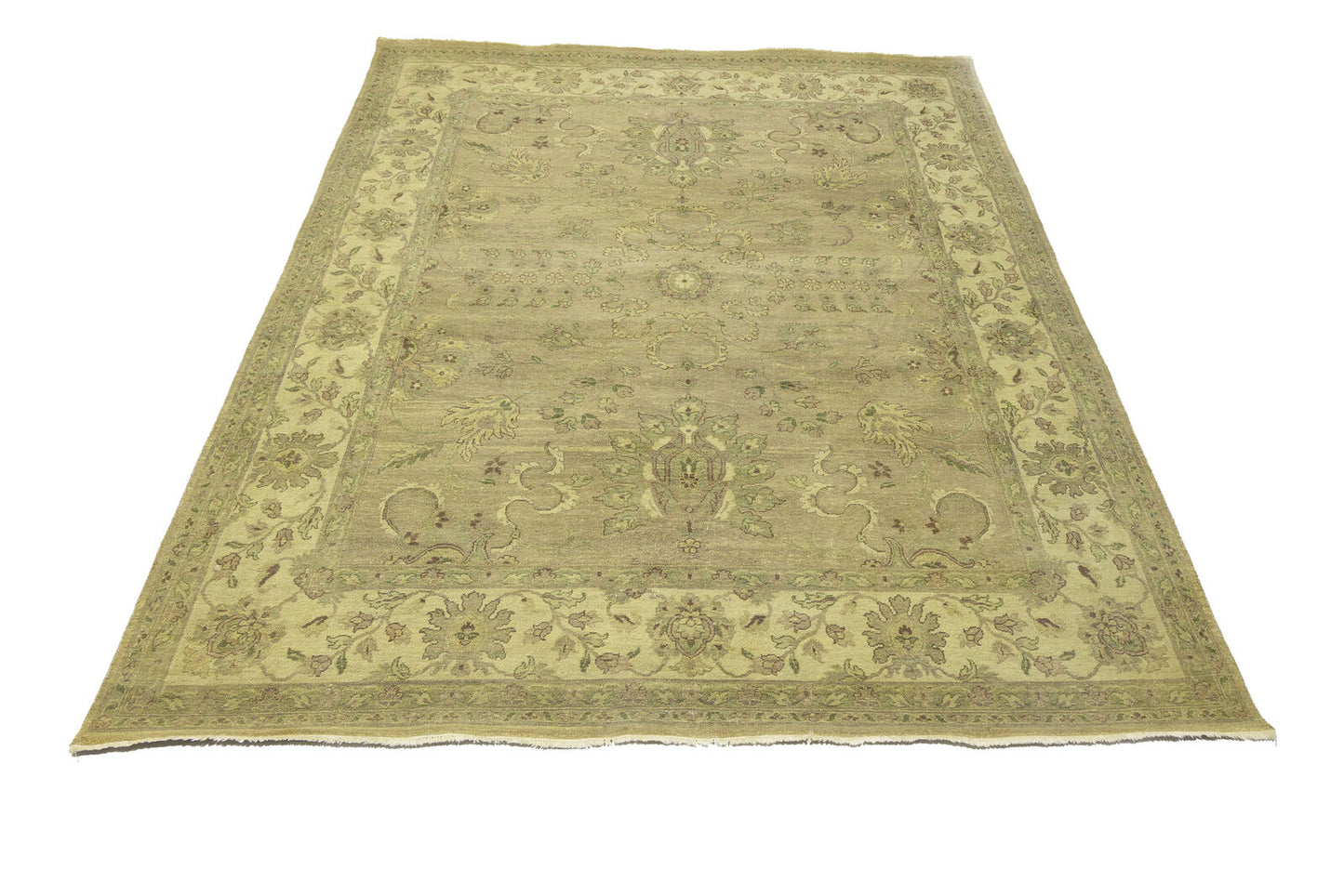 Hand-Knotted Wool Oriental Rug Large Distressed