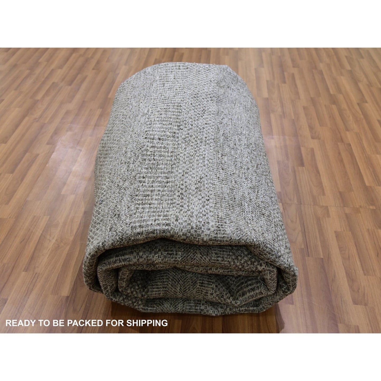 12'X12'2" Neutral Gray Hand Knotted Grass Design Undyed Wool Square Rug