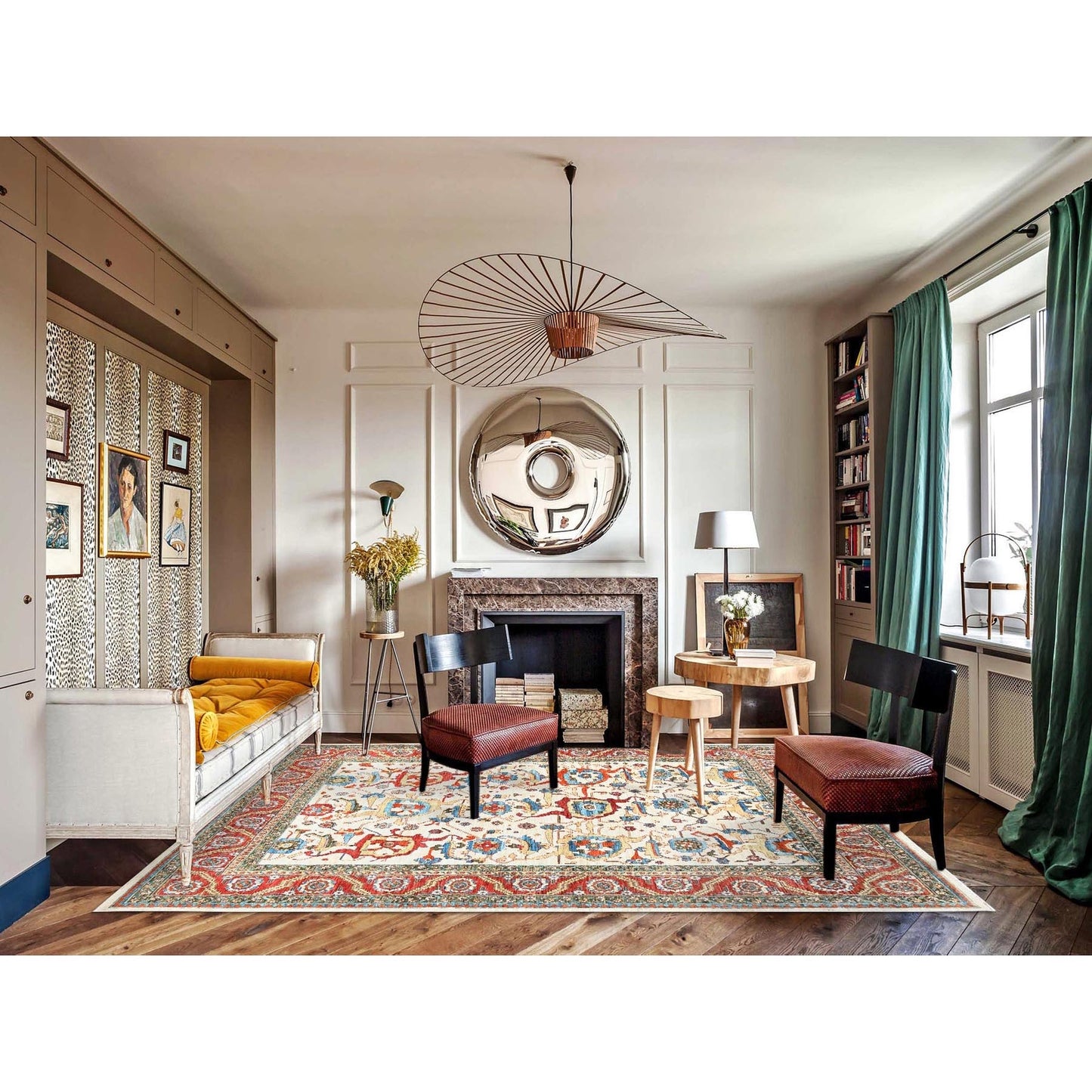 8'1"X9'9" White Wool 200 Kpsi Heris Design Hand Knotted Oriental Rug