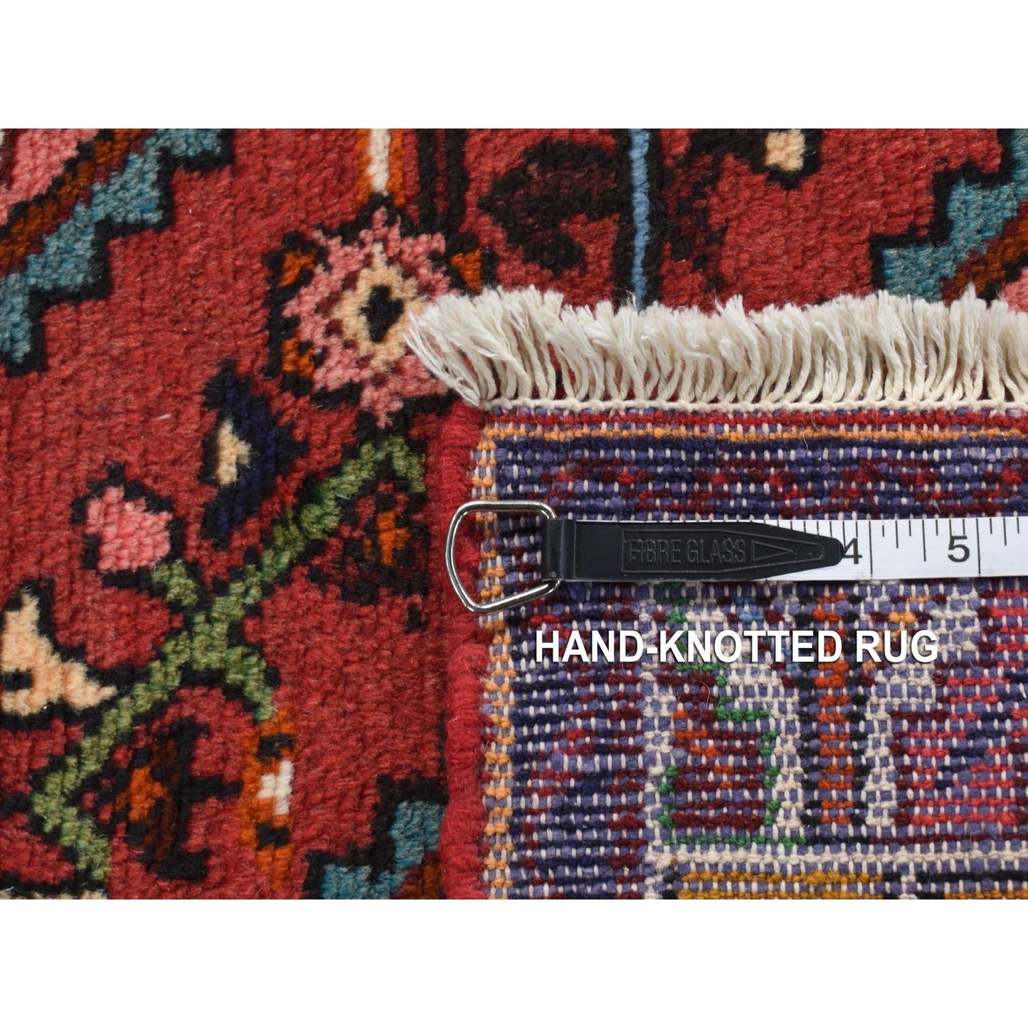 3'5"X5'1" Red New Zoroastrian Khamadan Design Pure Wool Hand Knotted Rug