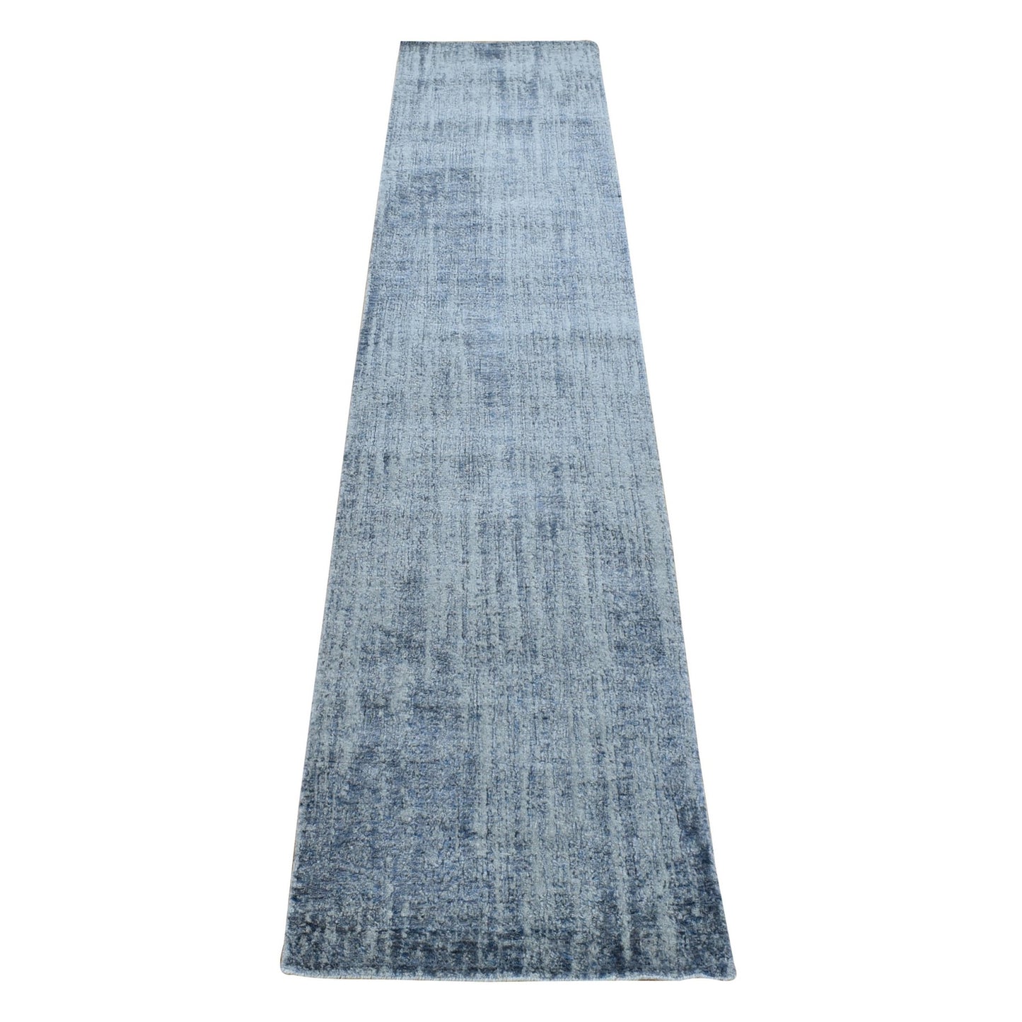 2'5"X10'8" Gray Fine Jacquard Hand Loomed Modern Runner Wool Art Silk Rug