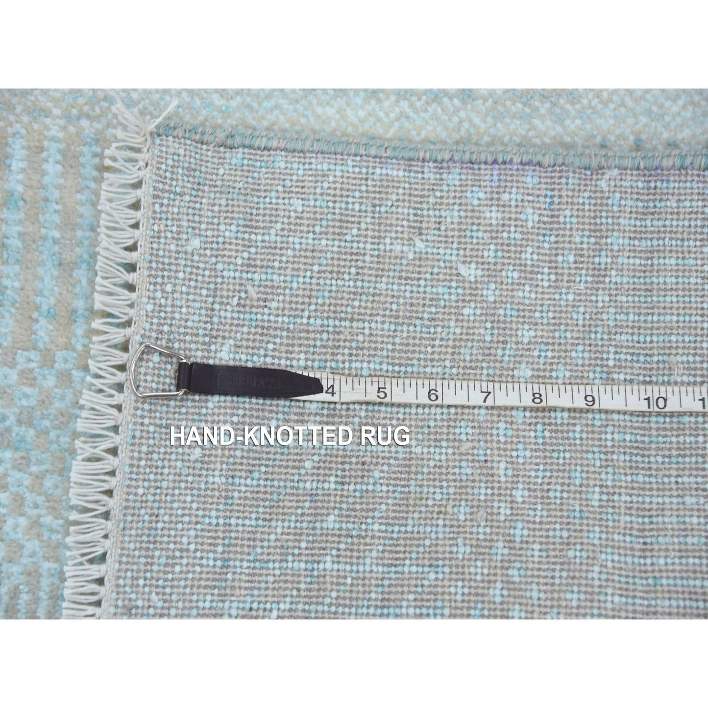 2'8"X15' Blue Hand Knotted Modern Grass Design Wool/Silk Xl Runner Rug