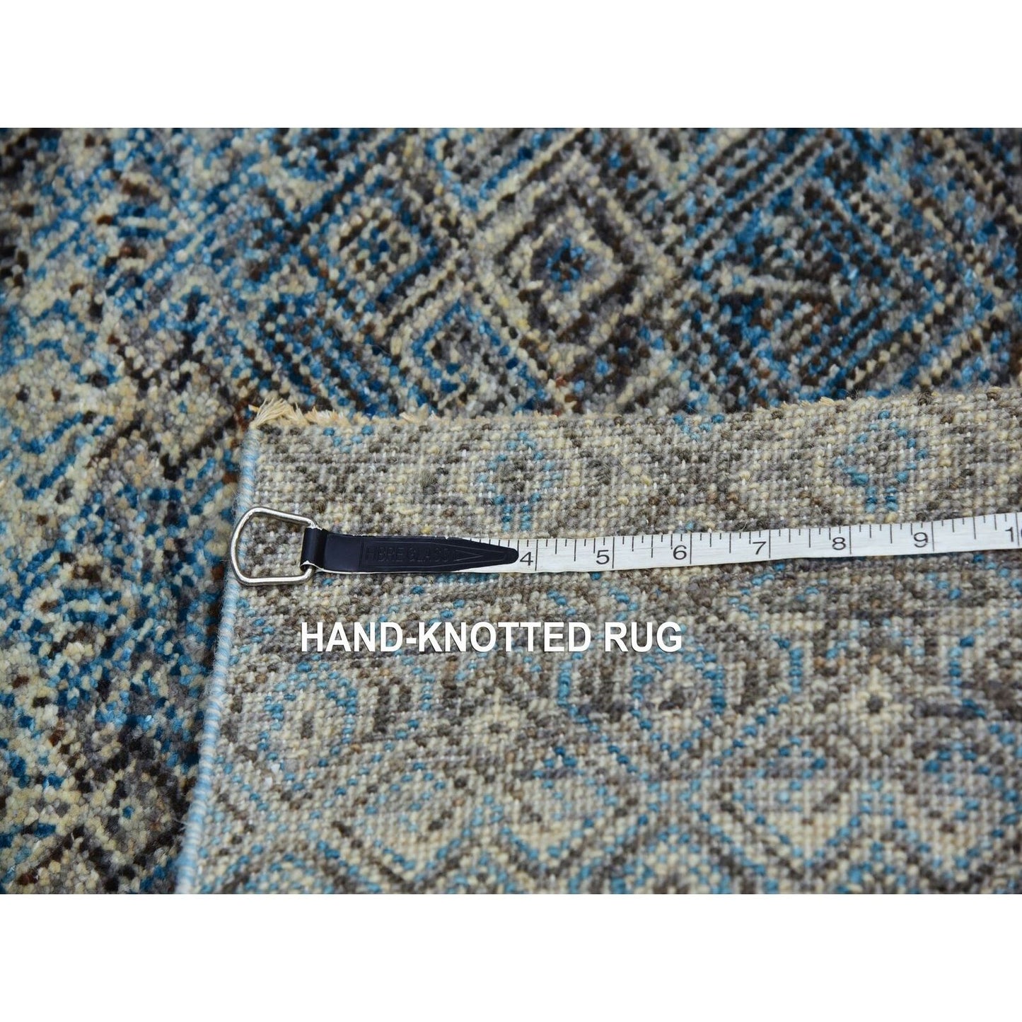 2'6"X8' Blue Diamond Shape Hand Knotted Kohinoor Herrita Wool Runner Rug