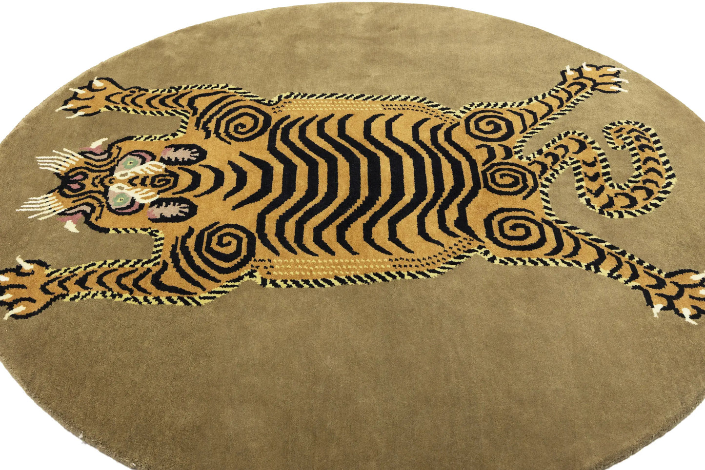 Nepali Round Oriental Rug Tribal Pictorial Style