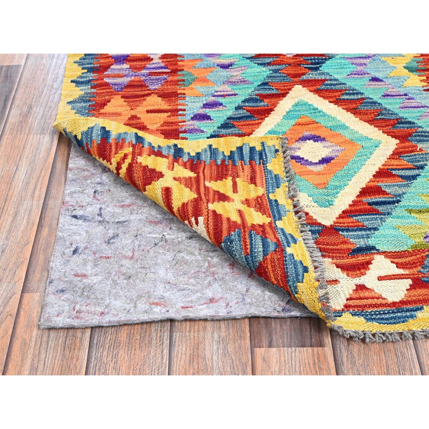 2'9"X12'9" Aqua Blue Flat Weave Afghan Kilim Hand Woven Wool Runner Rug