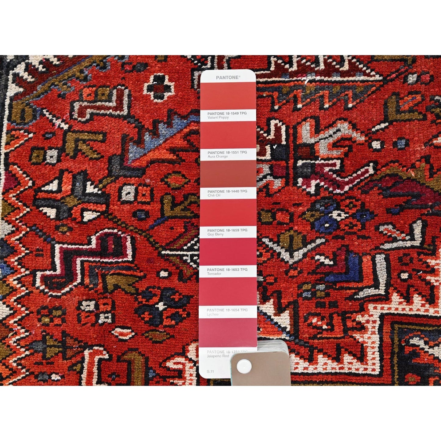 7'10"X11' Rich Red Hand Knotted Vintage Zoroastrian Heris Pure Wool Rug
