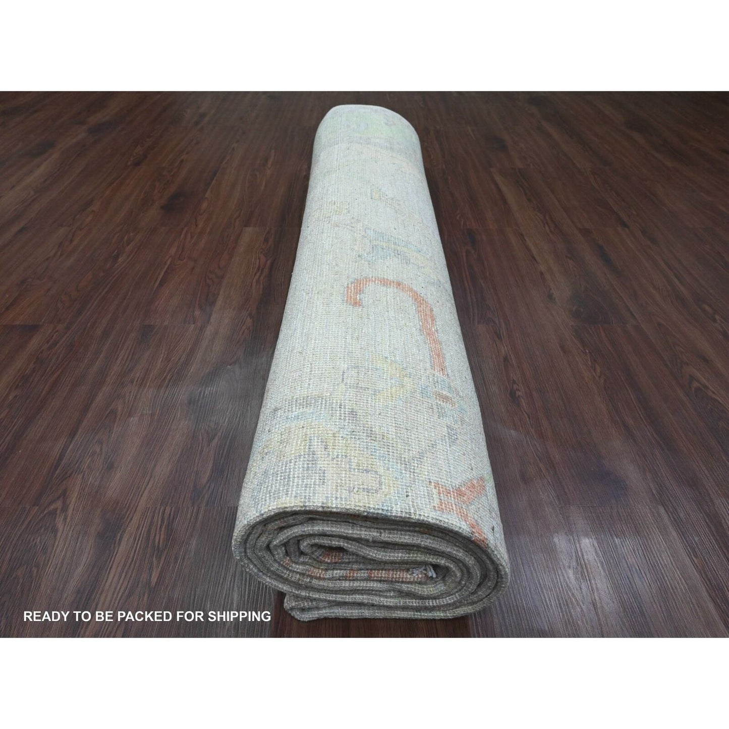 9'7"X13'6" White Afghan Angora Oushak Vines Design Wool Hand Knotted Rug