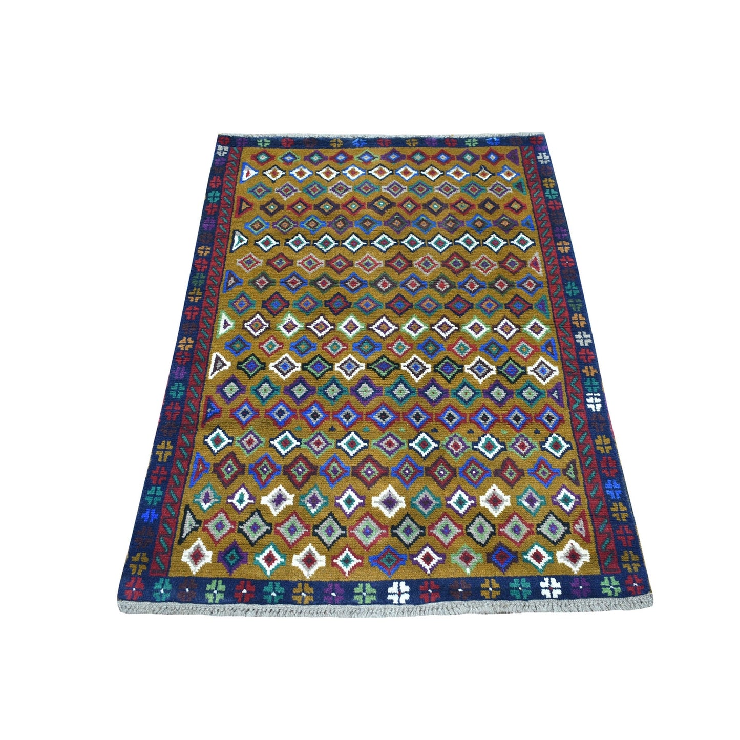3'3"X4'8" Brown Tribal Design Hand Made Wool Colorful Afghan Village Rug