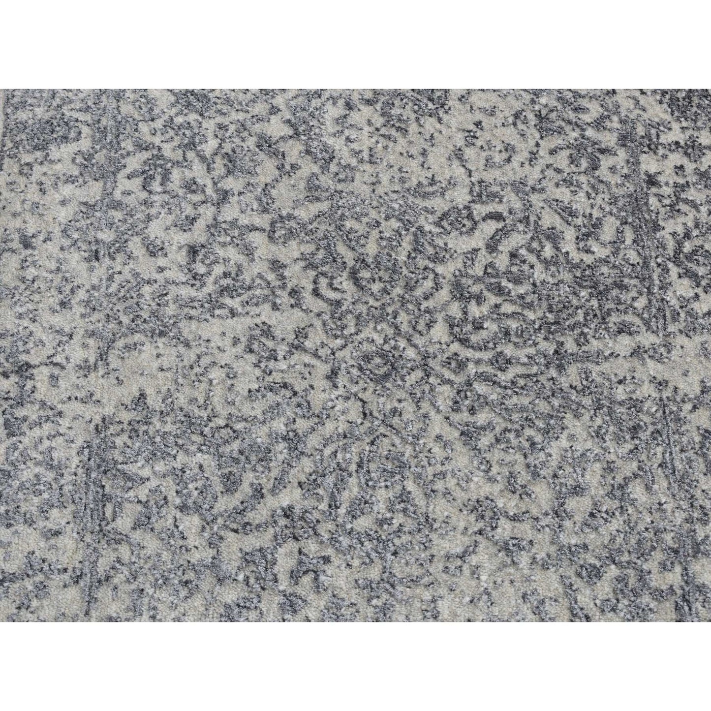 2'5"X10'1" Gray Fine Jacquard Hand Loomed Erased Wool/Silk Runner Rug