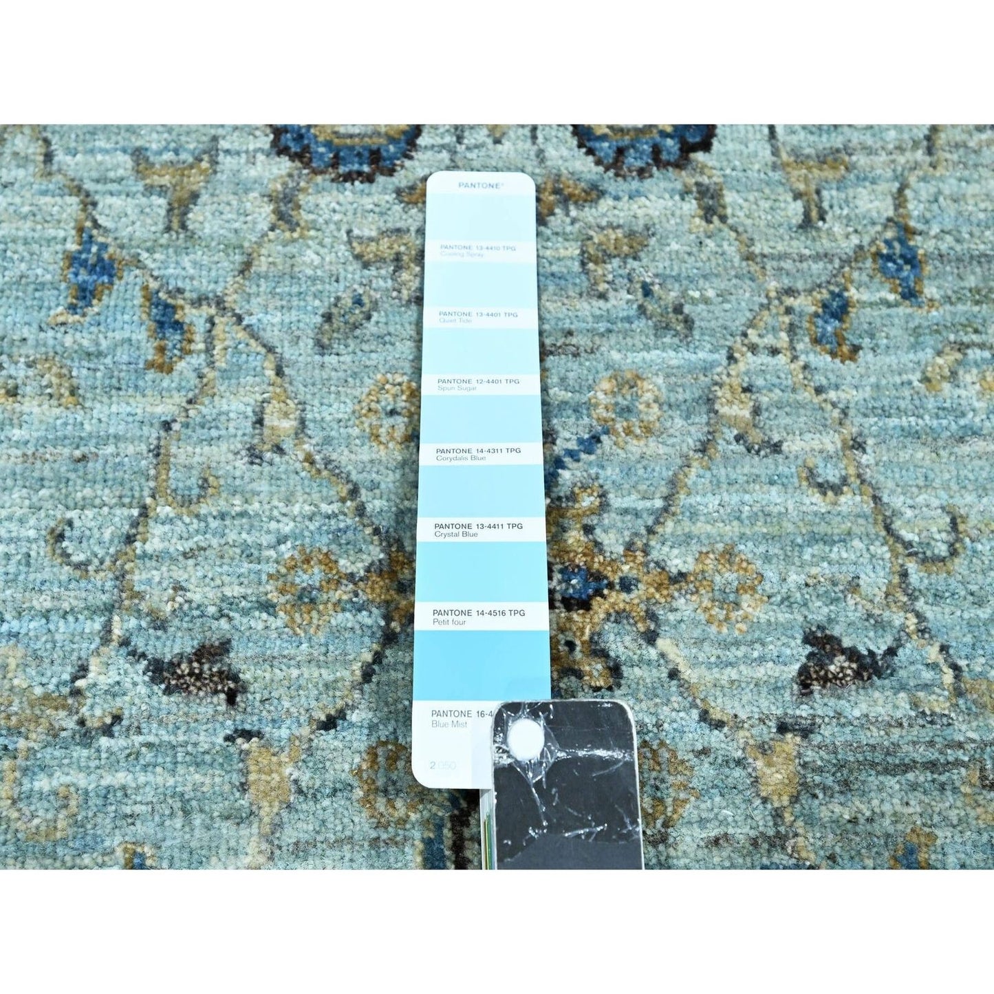 2'6"X29'10" Blue Hand Knotted Flower Vines Design Pure Wool Xl Runner Rug