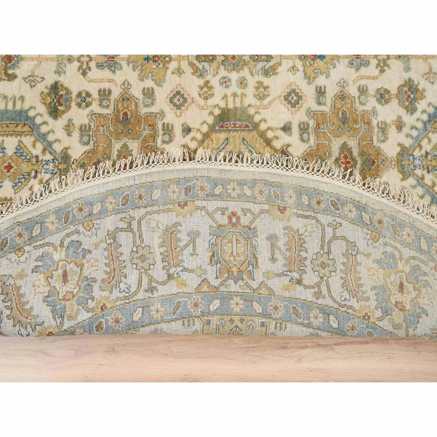8'10"X8'10" Ivory Hand Knotted Karjihooz Design Wool Round Rug