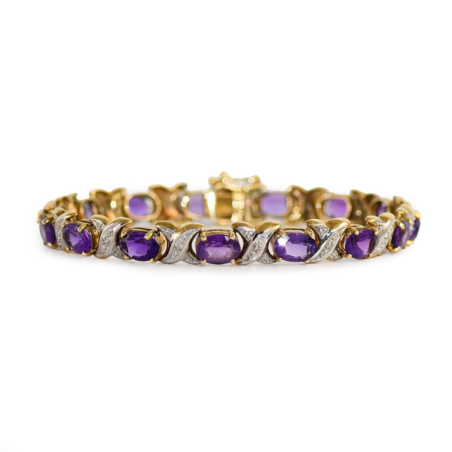 14K Yellow Gold Amethyst & Diamond Bracelet Weave