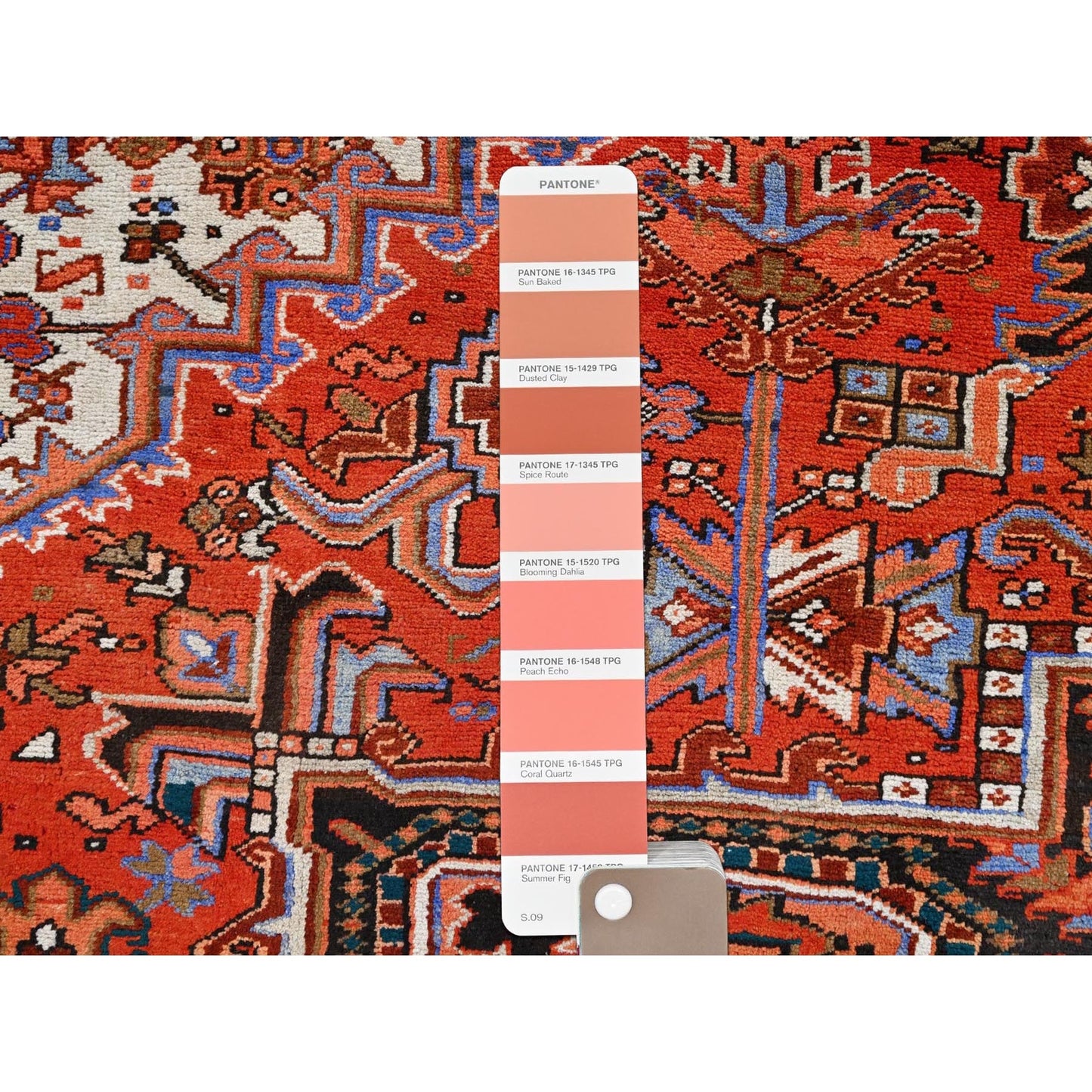 10'1"X13'2" Red Semi Antique Zoroastrian Heris Worn Wool Hand Knotted Rug
