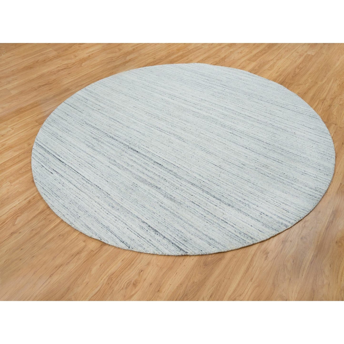 10'X10' Ivory Hand Loomed Plain Modern Striae Design Wool Round Rug