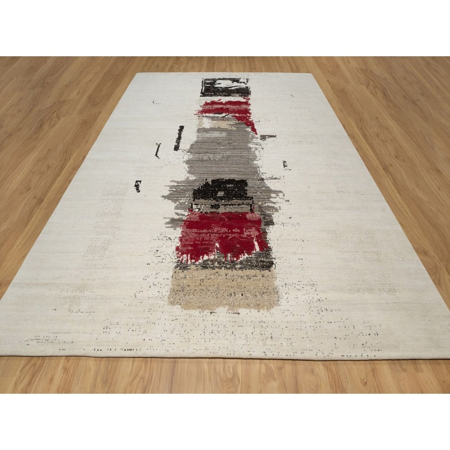 9'X12' White Modern Lori Buft Gabbeh 100% Wool Hand Knotted Oriental Rug