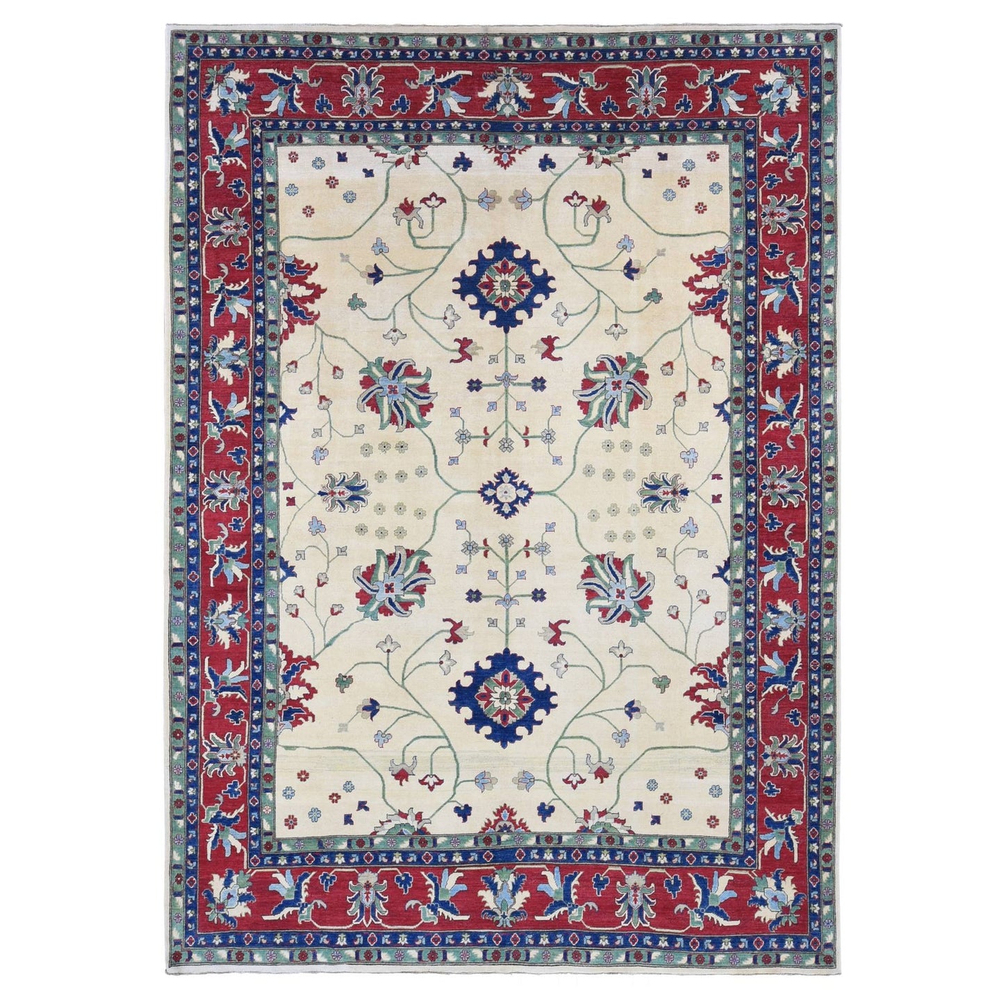 9'10"X14' Cream Color Hand Knotted Kazak Pure Wool Oriental Rug