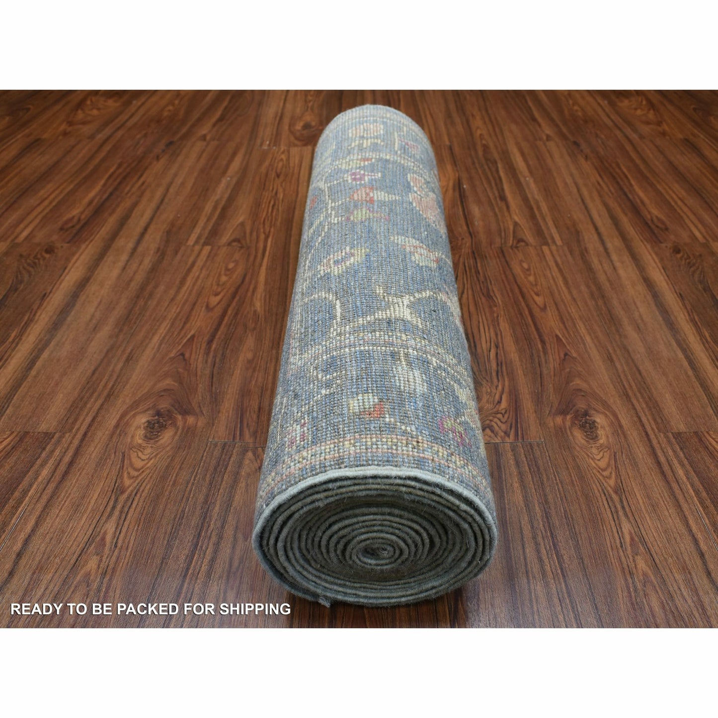2'6"X19'2" Deim Blue Hand Knotted Angora Oushak Xl Runner Afghan Wool Rug