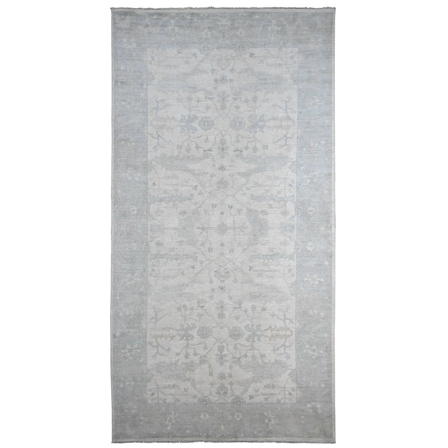 8'10"X17'4" White Afghan Angora Oushak Wool Hand Knotted Oversized Rug