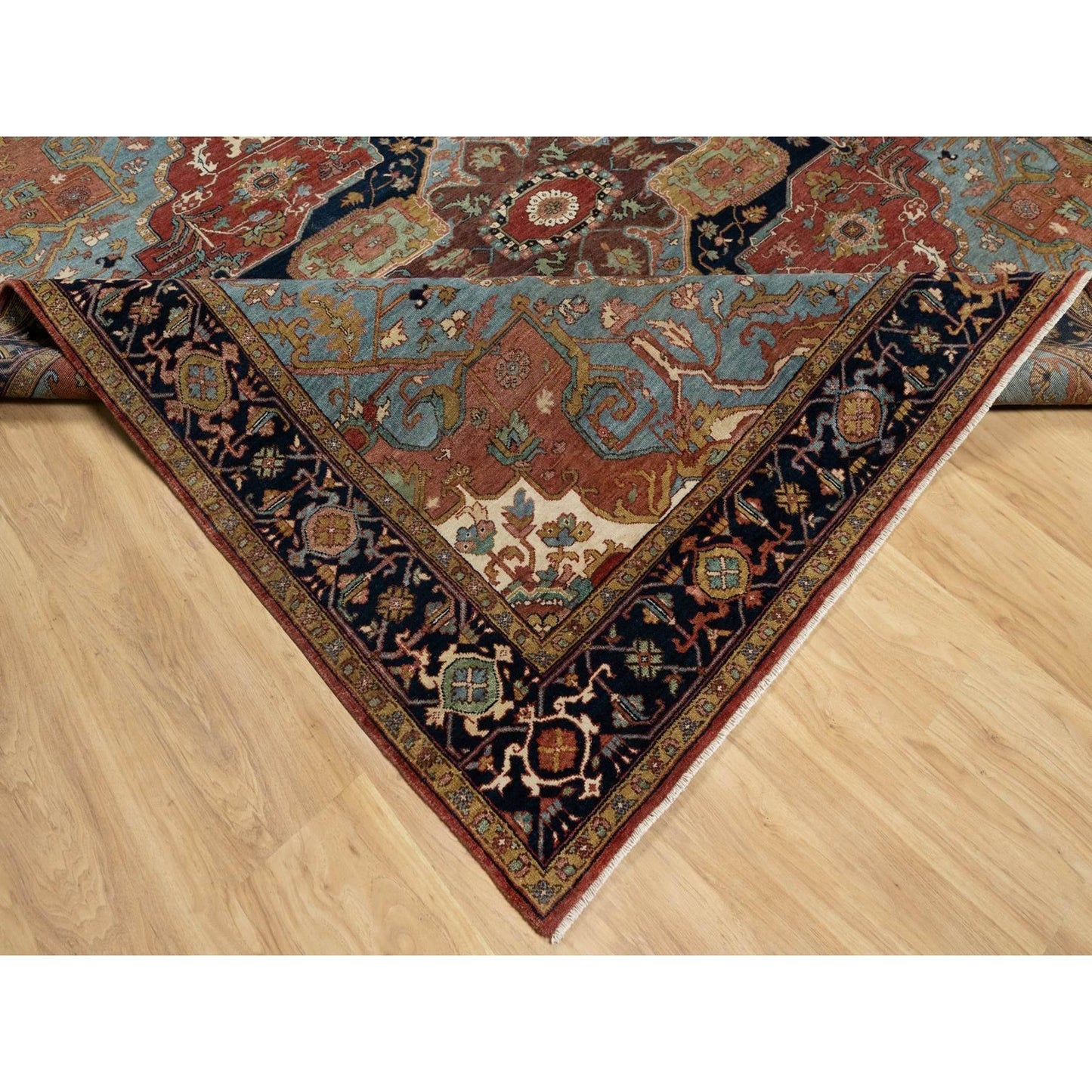 8'1"X8'1" Red Antiqued Fine Heris Recreation Wool Hand Knotted Square Rug