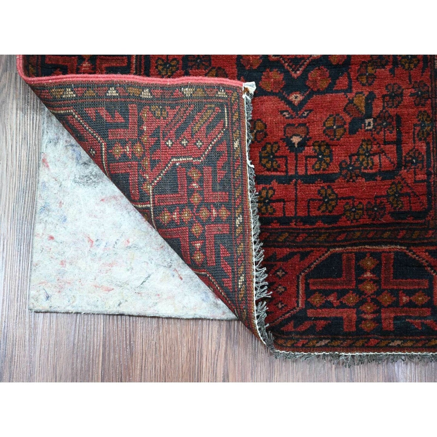2'2"X8'2" Red Hand Knotted Andkhoy Geometric Design Soft Wool Runner Rug