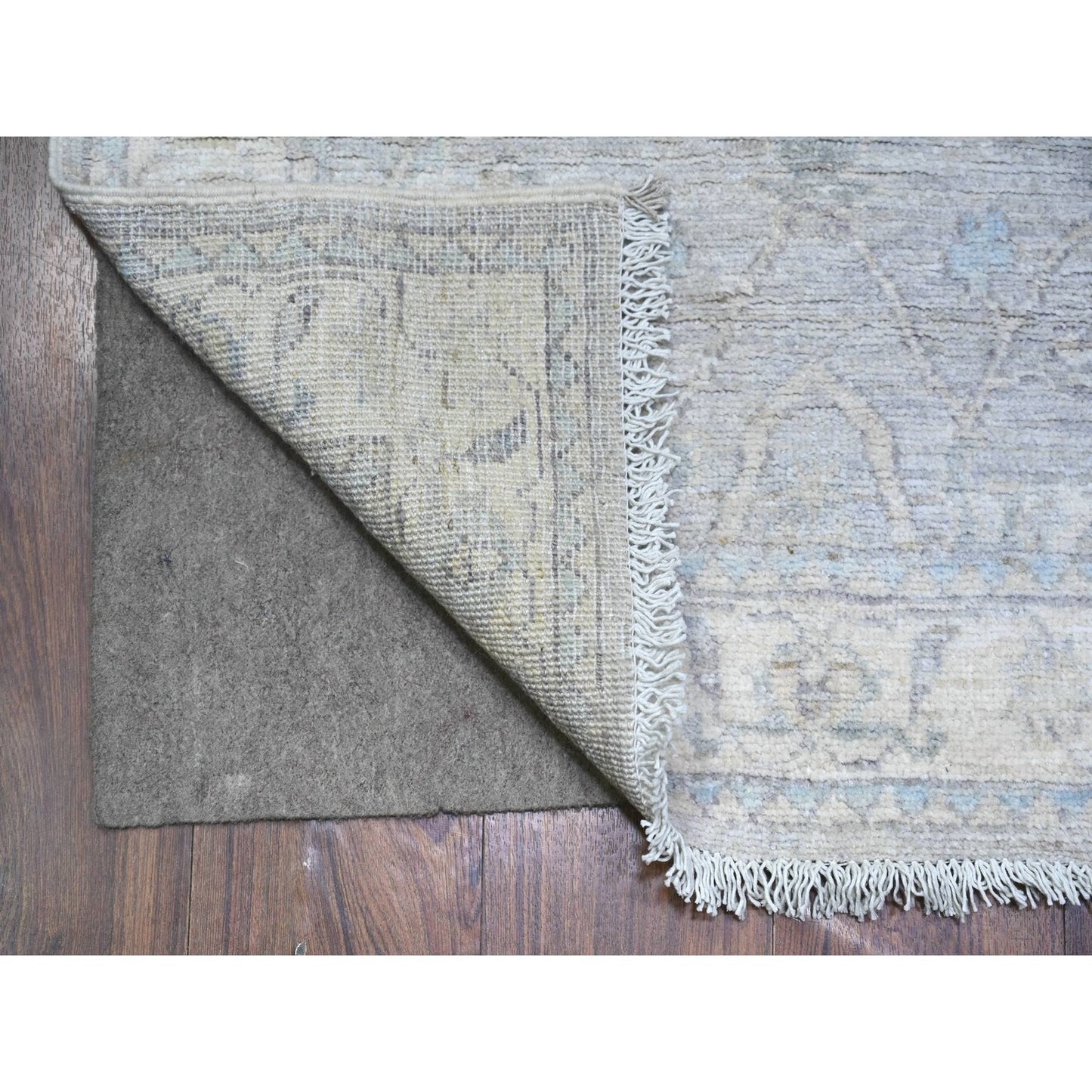 2'8"X11'6" Gray Natural Wool White Wash Peshawar Hand Knotted Runner Rug