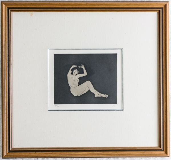 Matazo Kayama "Nude Woman" Original Etching Print Limited Edition Numbered Frame