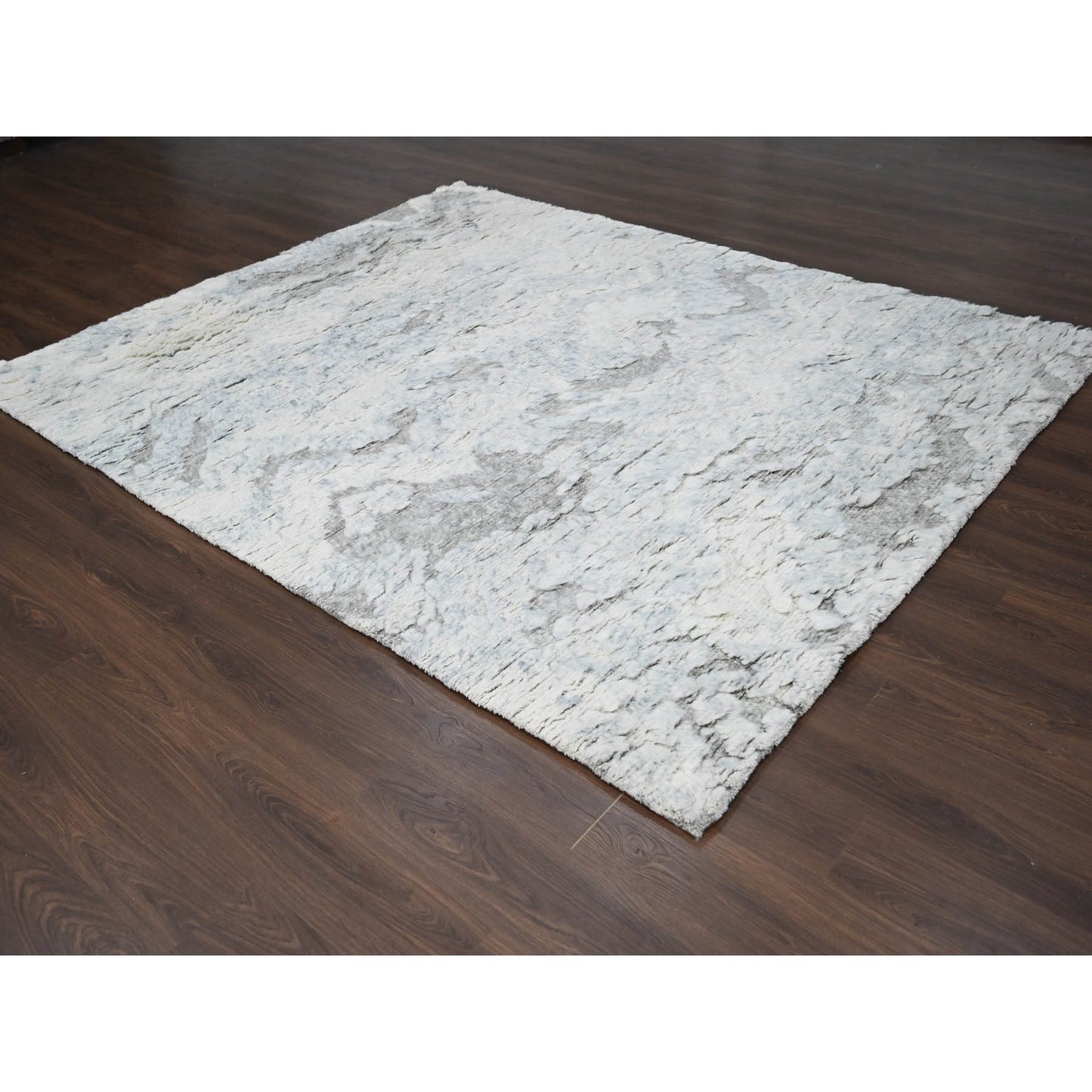 8'X9'10" Ivory Thick & Plush Moroccan Contemporary Wool Hand Knotted Rug