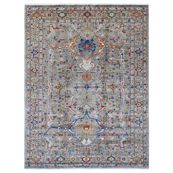 9'X12' Gray Peshawar With Bijar Garus Design Hand Knotted Pure Wool Rug
