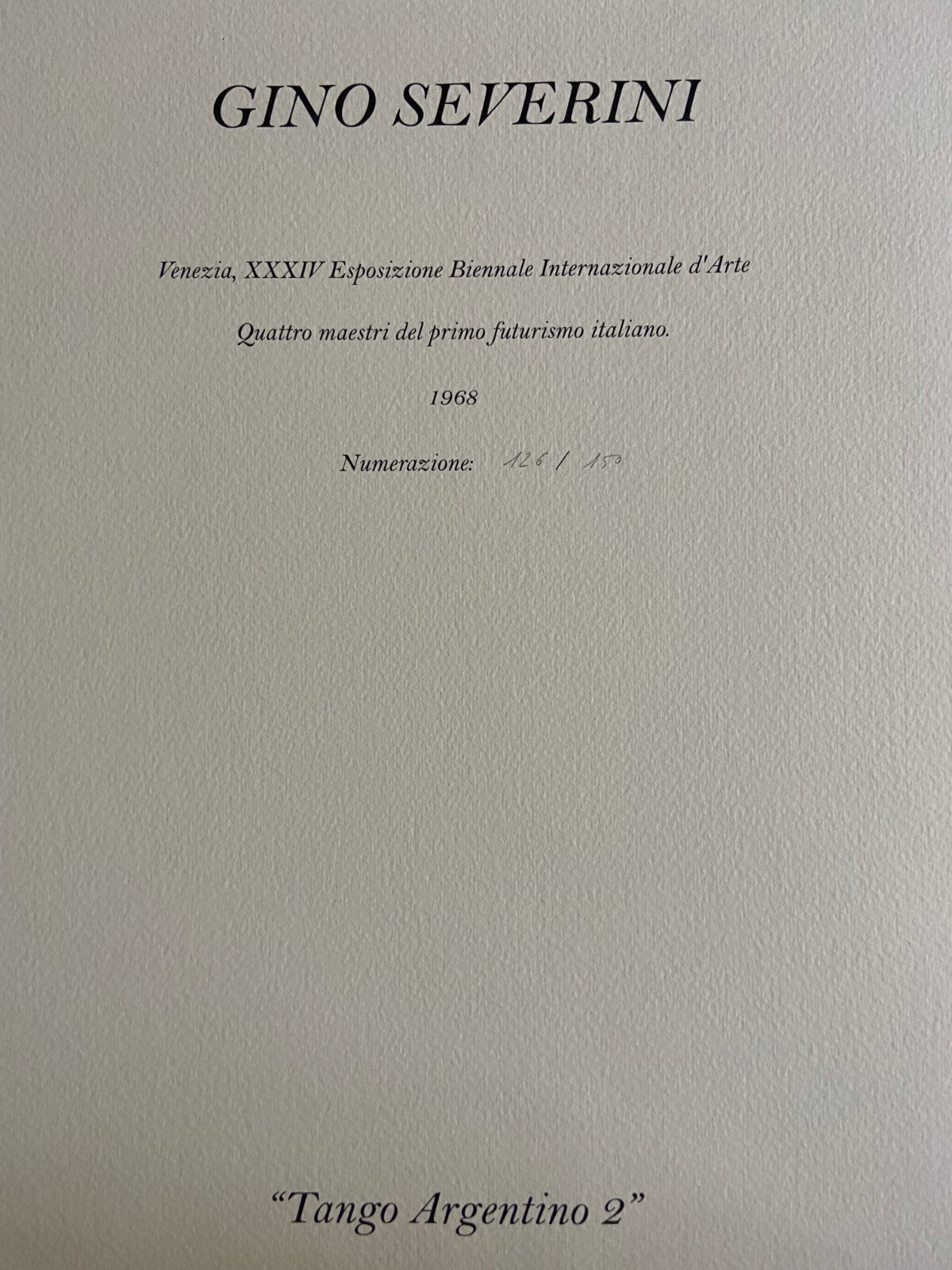 Gino Severini Venice Biennale 1968 Hand-Numbered Coa - Umberto Boccioni