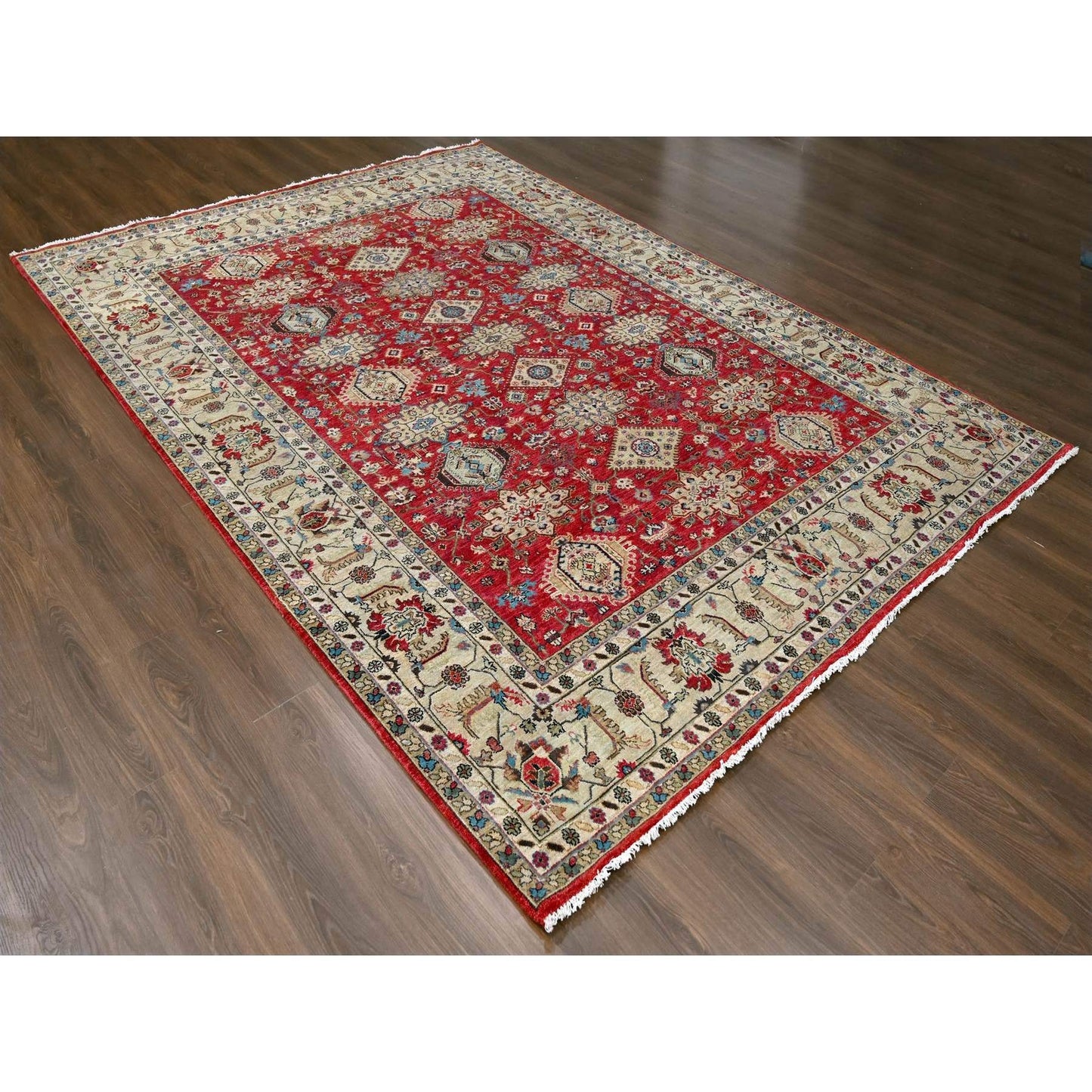 9'X12' Red Hand Knotted Pure Wool Karajeh Design Oriental Rug