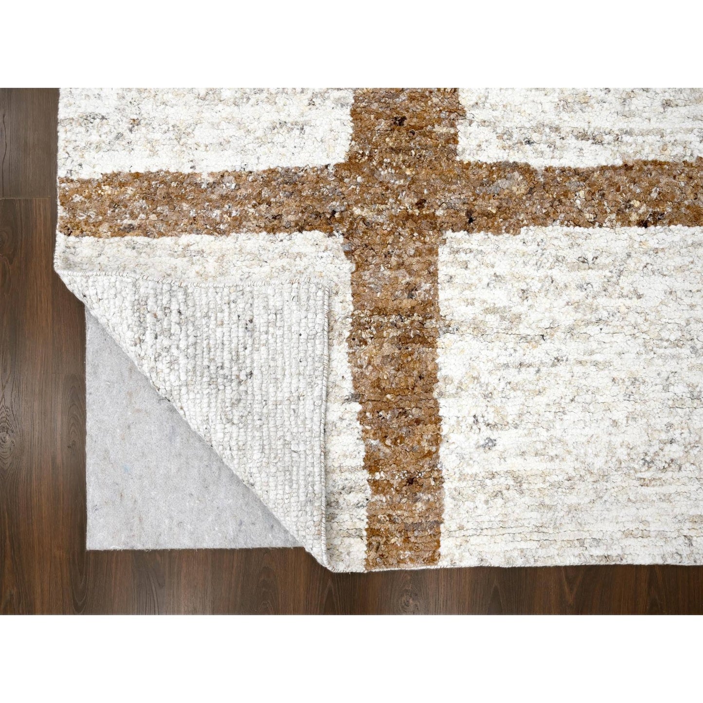9'2"X11'9" Earth Tone Colors Minimalist Design Wool Hand Knotted Rug