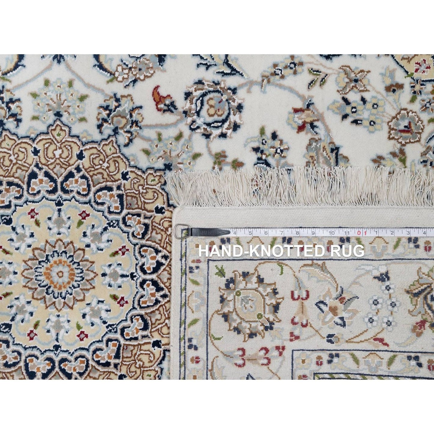 4'8"X6'10" Ivory Nain With Flower Design Hand Knotted Wool And Silk Rug