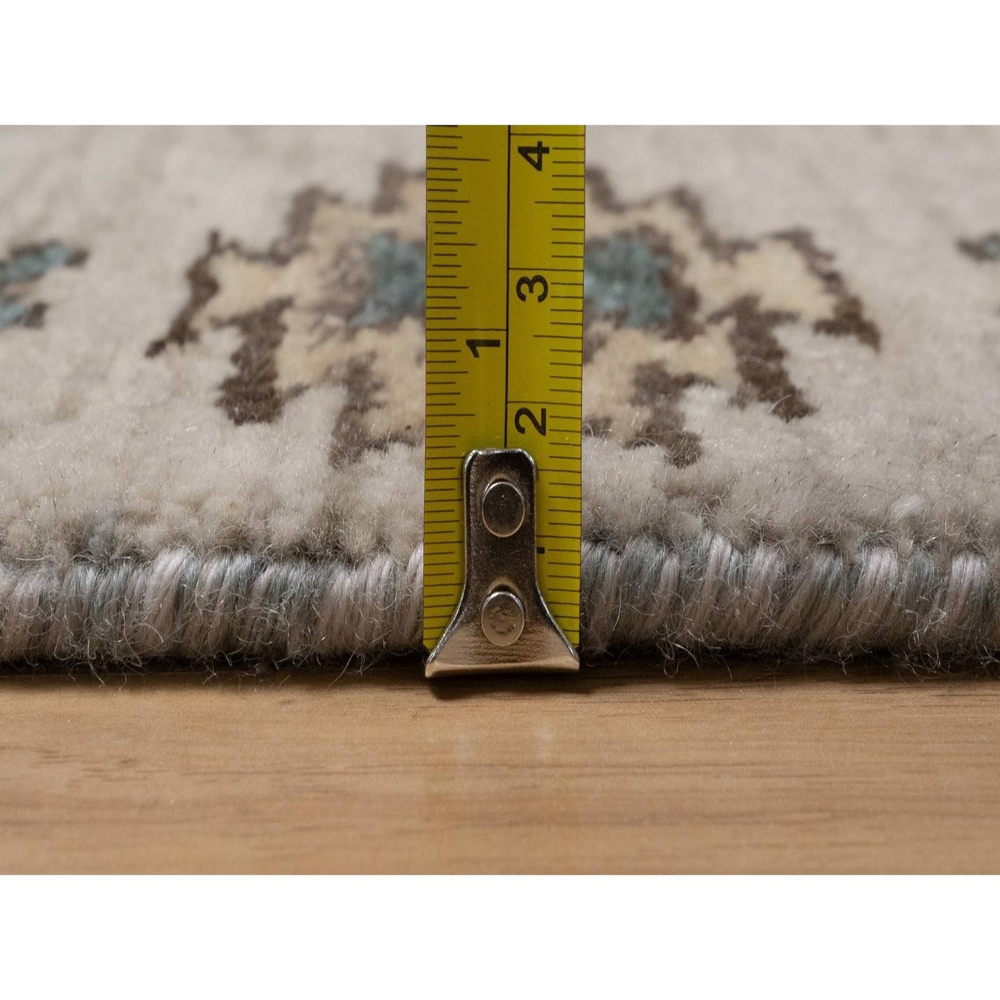 2'7"X9'10" Light Gray Southwest Design Hand Knotted Pure Wool Runner Rug