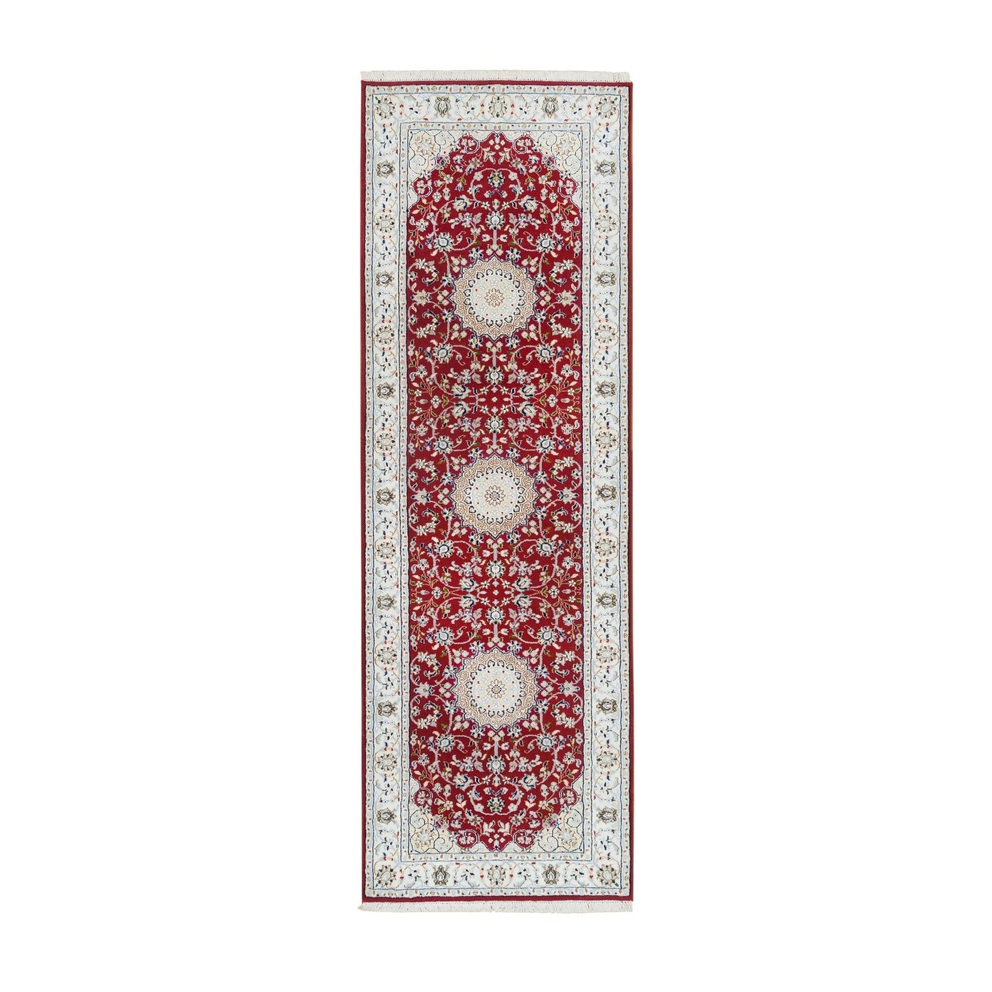2'7"X8' Burgundy Red Nain Design 250 Kpsi Wool Runner Oriental Rug