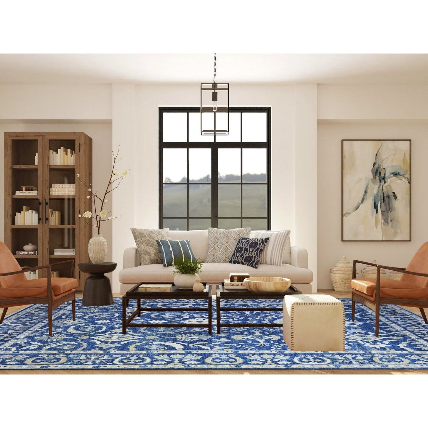 10'2"X13'8" Blue Fine Peshawar With Heris Hand Knotted Natural Wool Rug