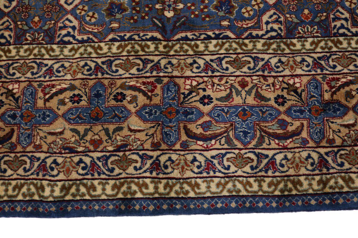 Vintage Blue Wool Oriental Rug Allover Floral