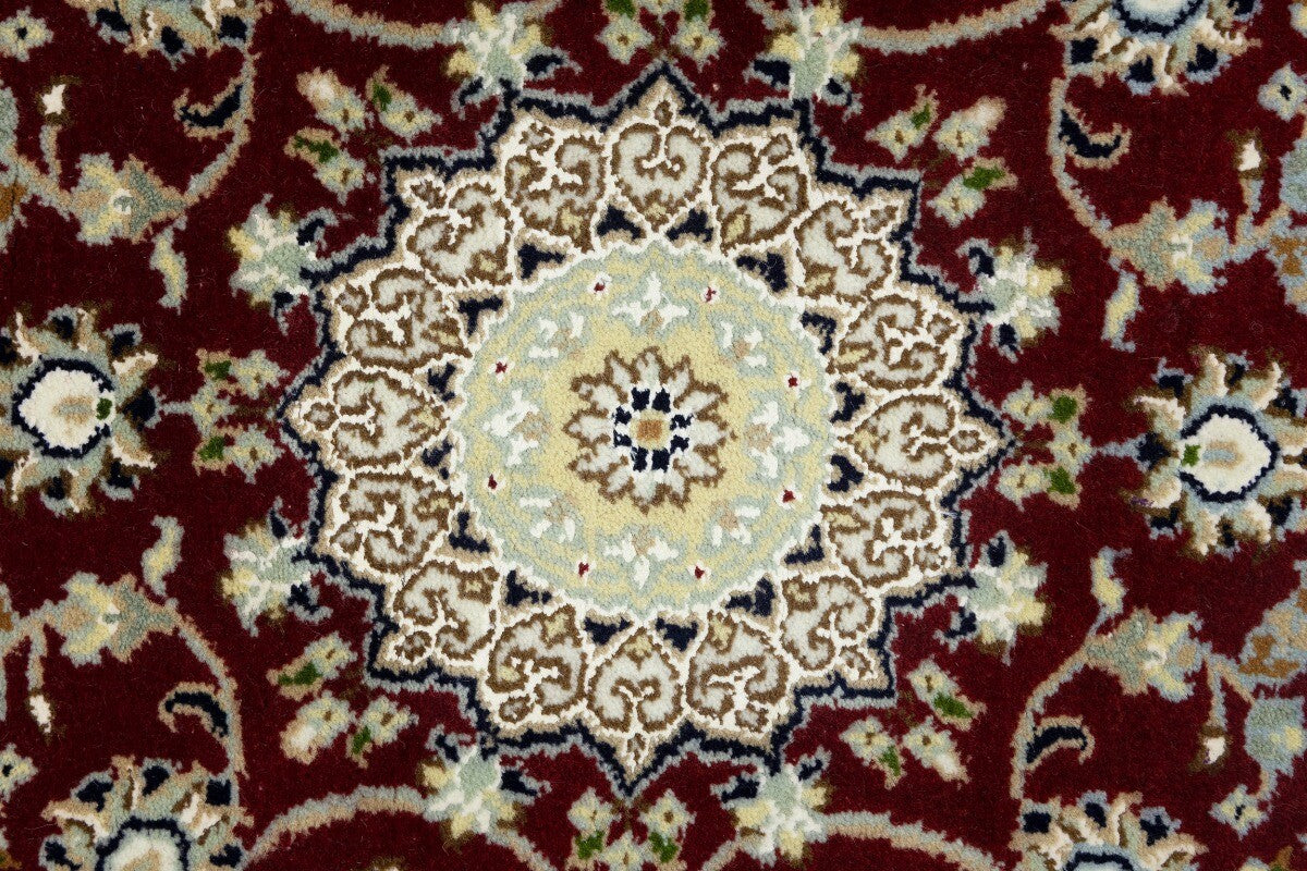 Small Hand-Knotted Red Floral Indo-Nain Oriental