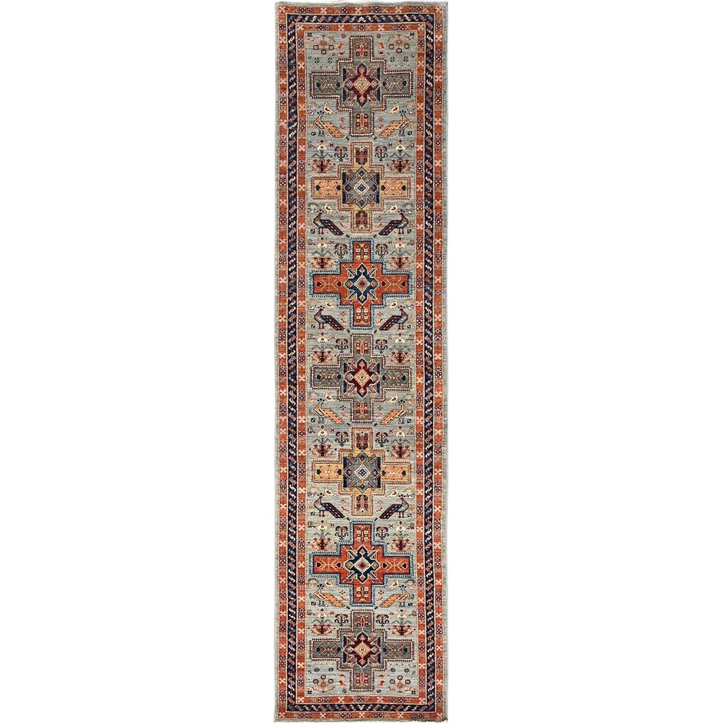 2'7"X11'3" Gray Caucasian Design 200 Kpsi Hand Knotted Wool Runner Rug