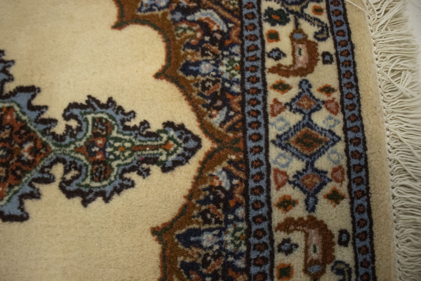Hand-Knotted Vintage Oriental Rug Cream Floral