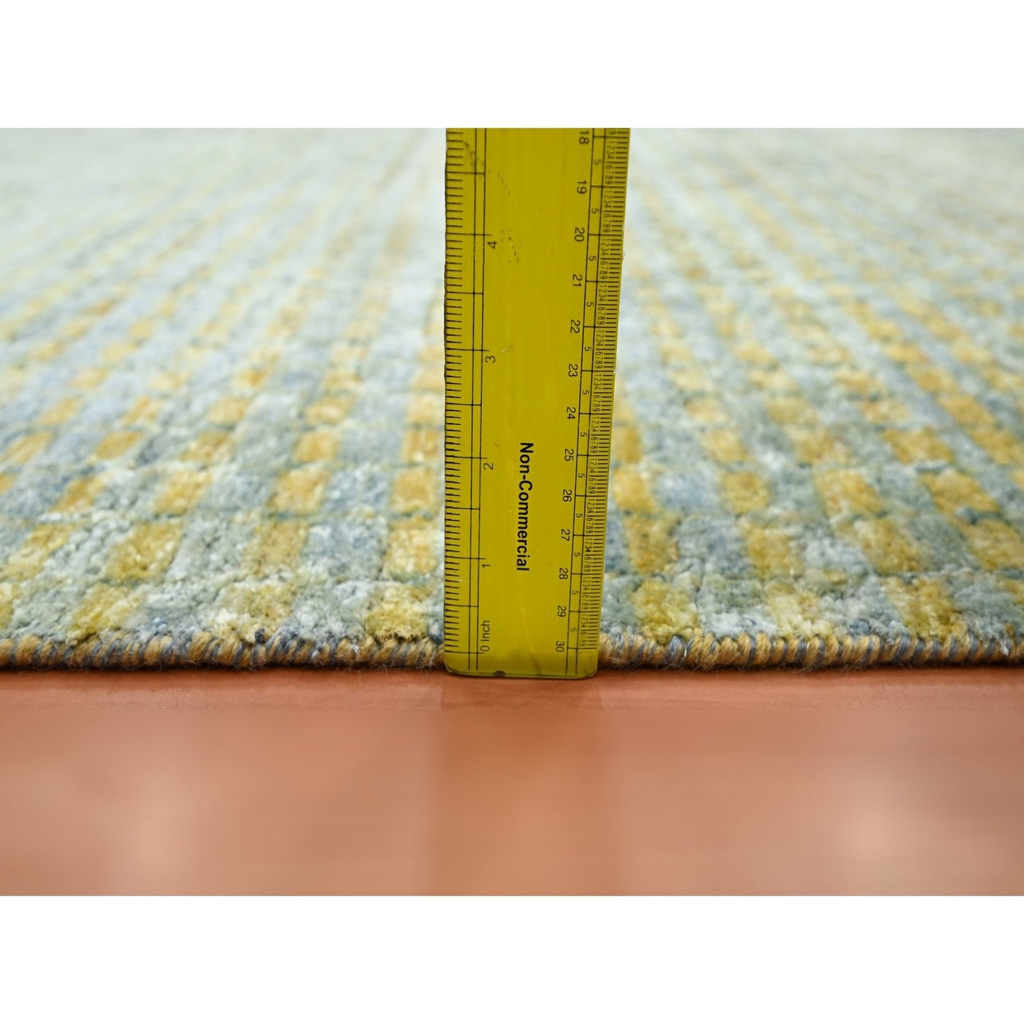 9'X12'2" Yellow Mid Century Inspired Wool & Pure Silk Hand Knotted Rug