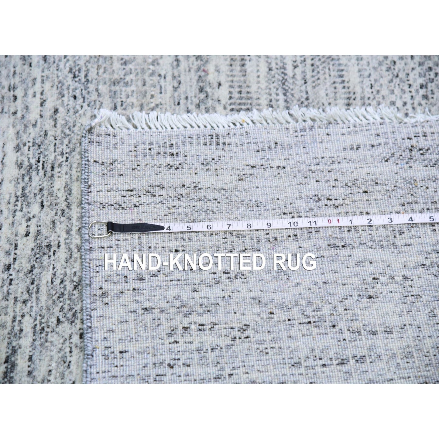 4'X10'1" Gray 100% Undyed Wool Grass Design Hand Knotted Wide Runner Rug