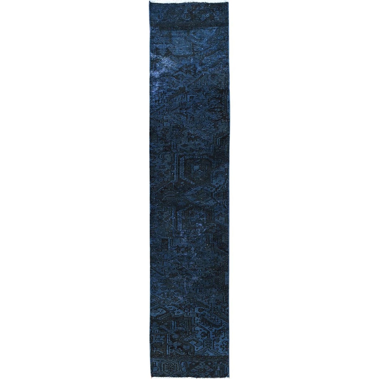 2'3"X11' Navy Overdyed Vintage Zoroastrian Hand Knotted Wool Runner Rug