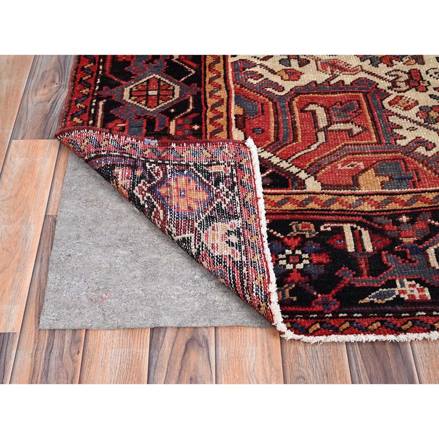 8'3"X12' Red And Ivory Spandrels Shiny Wool Hand Knotted Zoroastrian Rug