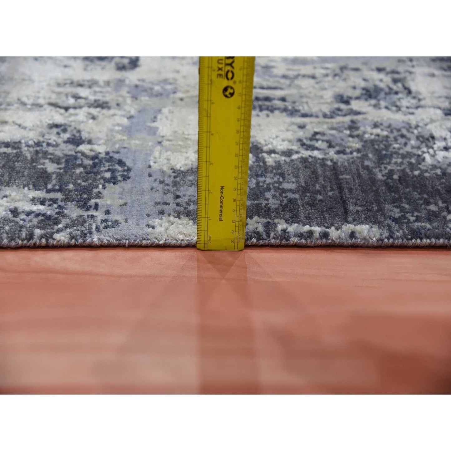 2'6"X8'3" Gray Abstract Design Wool And Silk Hand Knotted Runner Rug