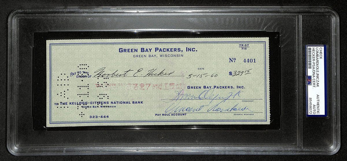 Vince Lombardi Hof Packers Signed/Autographed